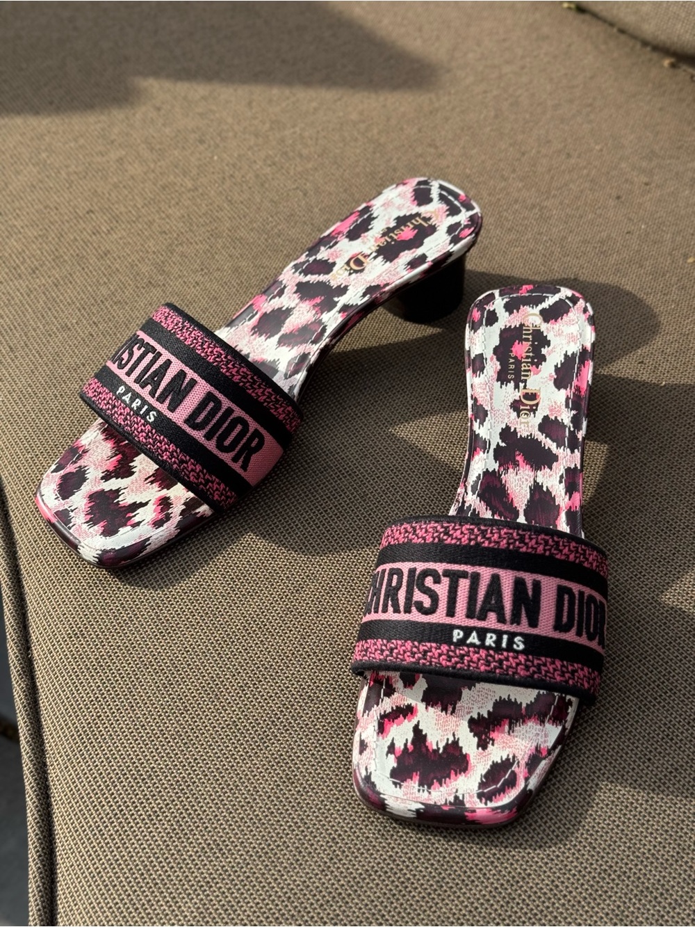 NIB Dior Dway Heeled Slide Sandals – Mizza Leopard Dark Ruby, Size 39.5 - Picture 2 of 8